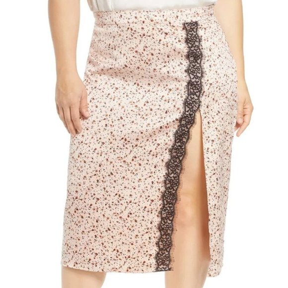 Leith Dresses & Skirts - Leith Lace Trim Satiny Midi Skirt XL NWT Pink Smoke Ditsy Floral